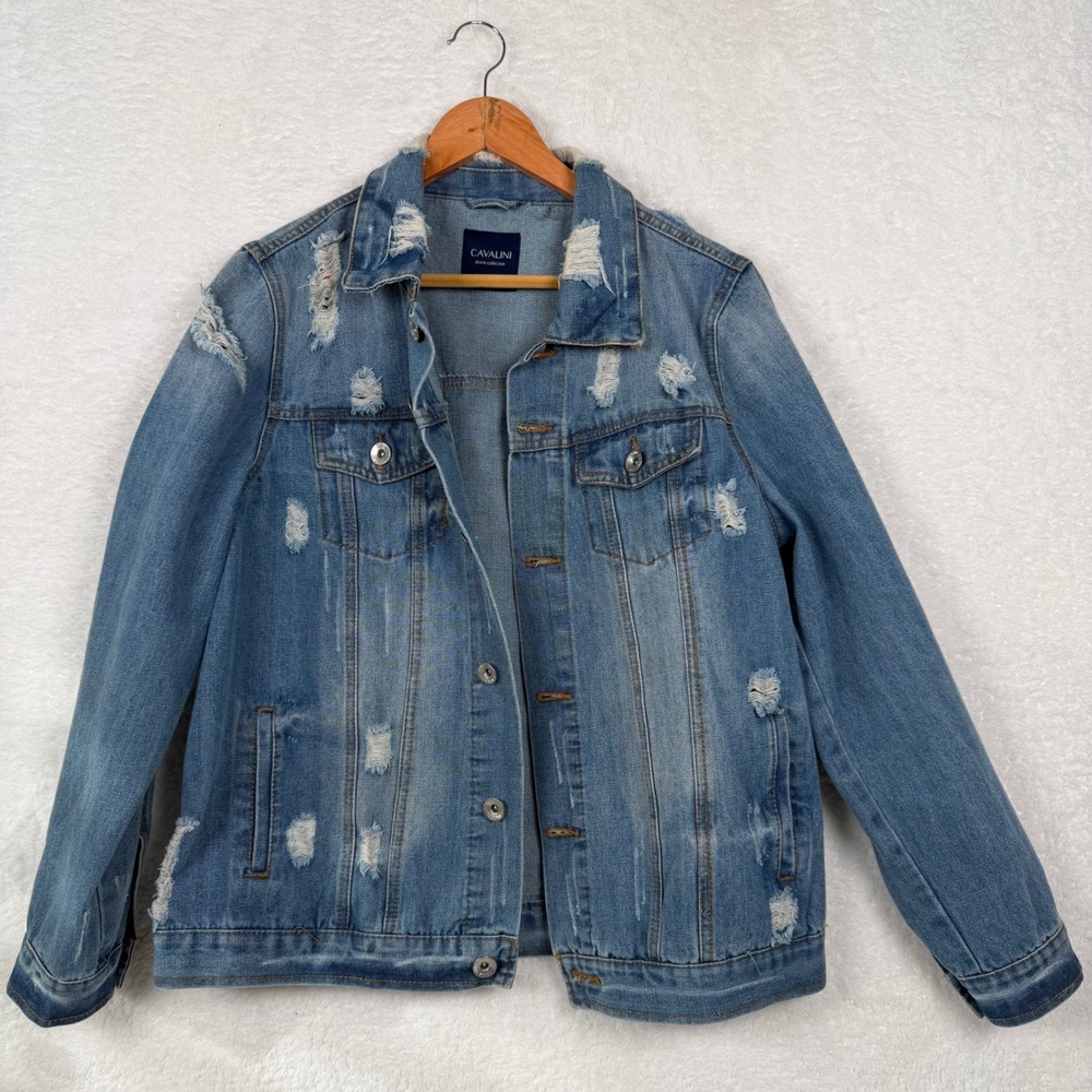 Cavalin Denim Collection Distressed Blue Jean Jacket Women's Medium